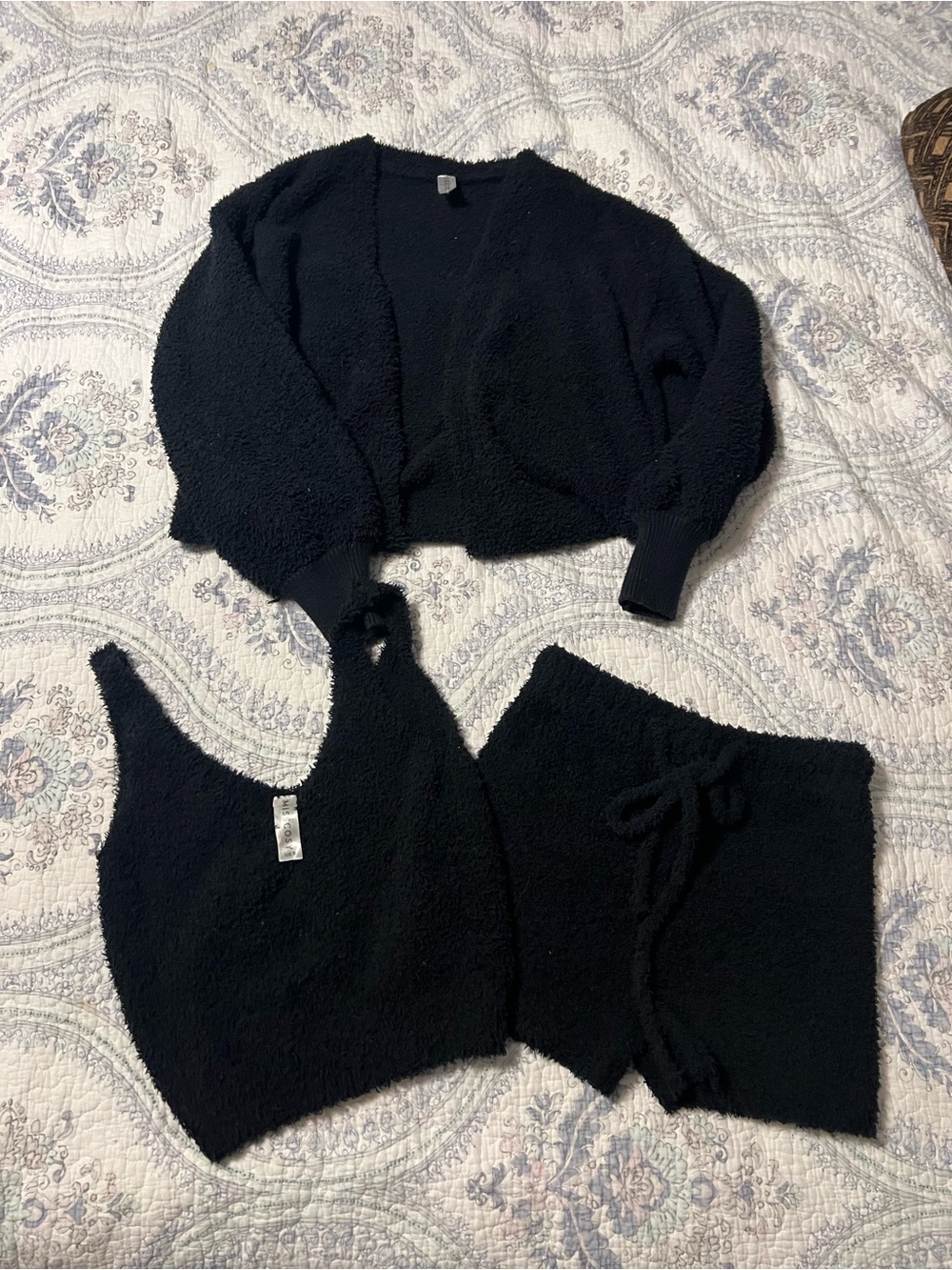 Black Misscosy 3-Piece Loungewear Set - Tank, Cardigan & Shorts